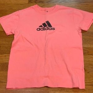 Adidas Pink T Shirt w/ White Adidas Logo - Cotton - Size: Child Small